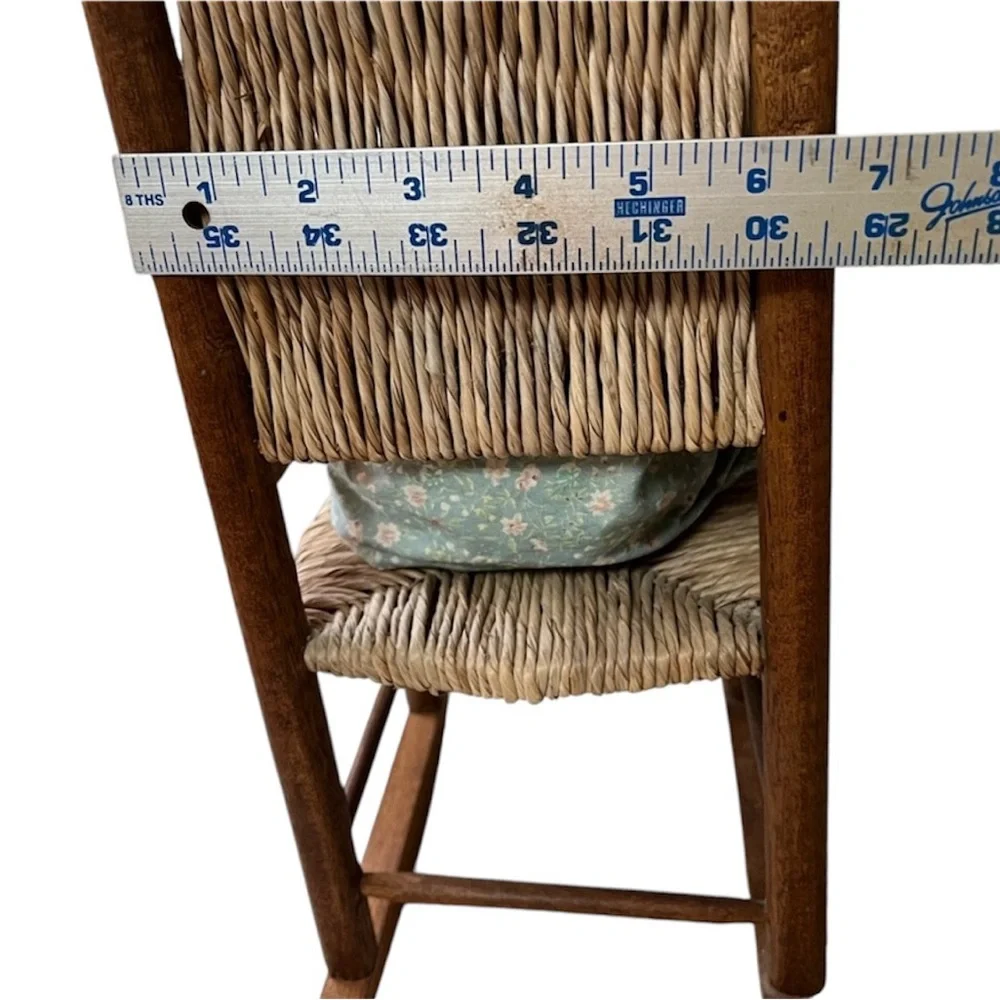 Stuffed Rag Doll with Wooden Wicker Rocking Chair